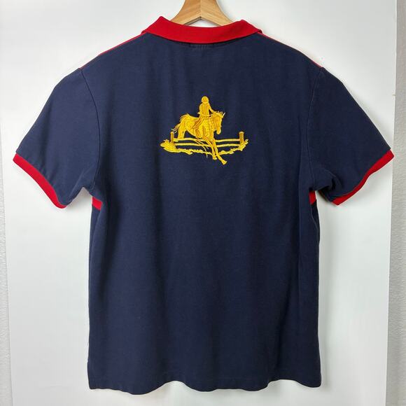 Polo by Ralph Lauren Big Pony Rugby Polo Shirt XL Red Navy Equestrian Custom Fit - Picture 2 of 7